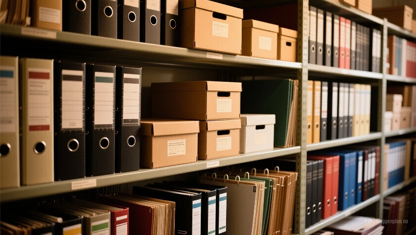 Archiefmaterialen op een plank