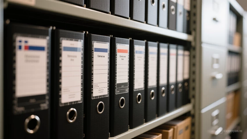 Net georganiseerde archiefkast met labels