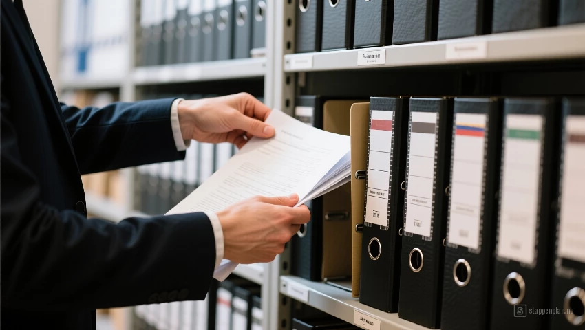 Iemand plaatst documenten in gelabelde mappen