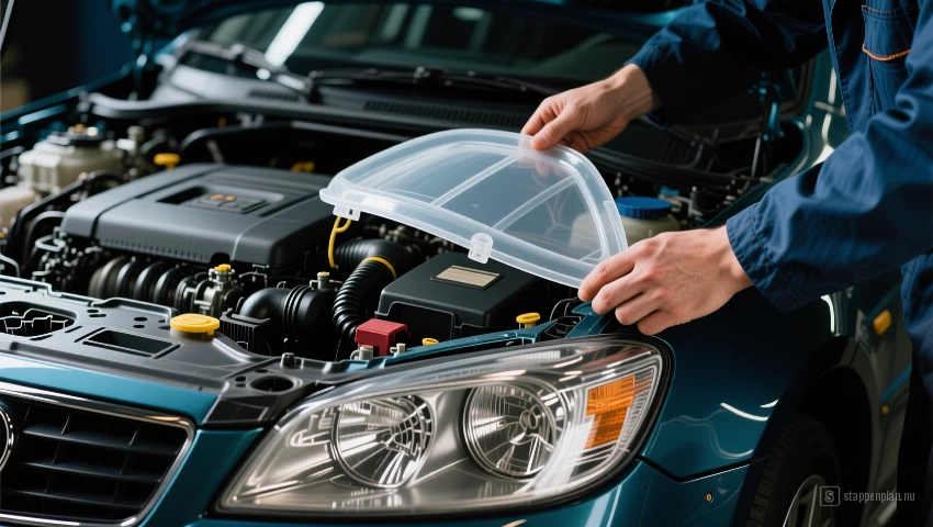 Monteur verwijdert afdekking van koplamp.