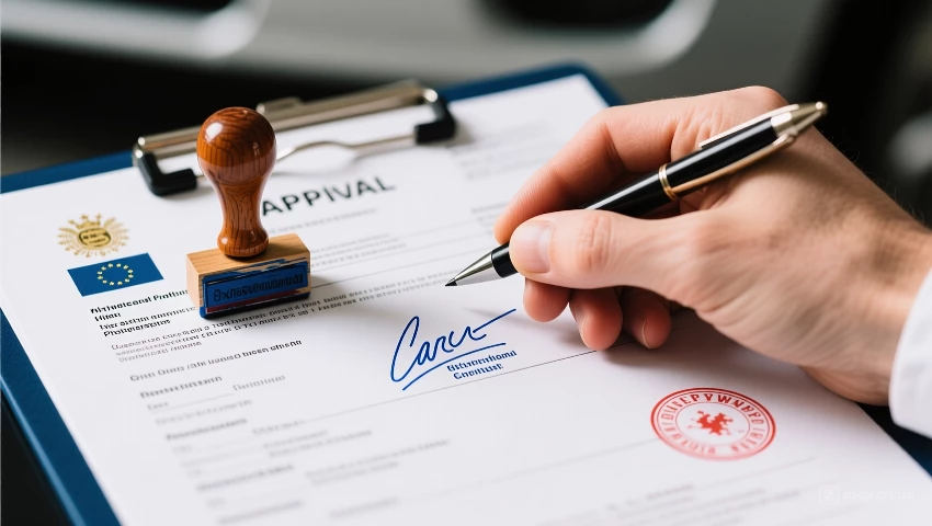 Rapport met handtekening en stempel.