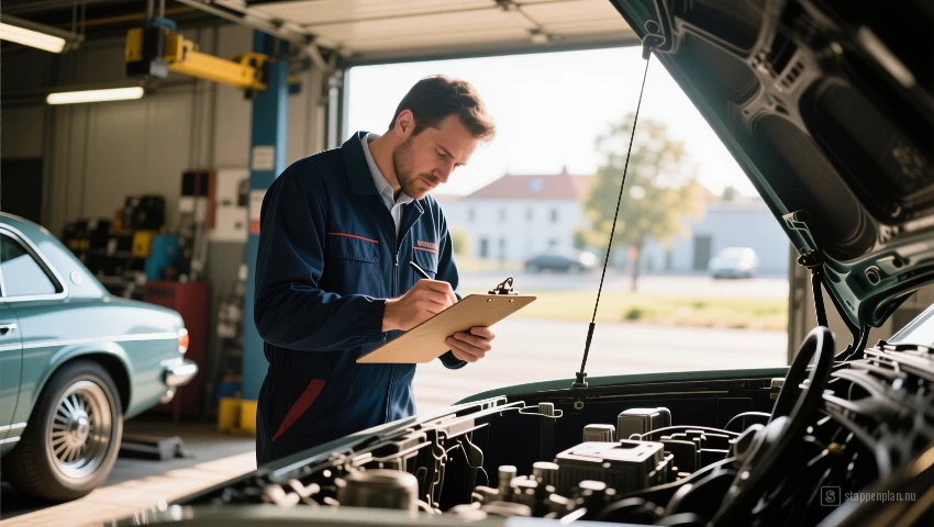 Taxateur documenteert de details van een oldtimer.