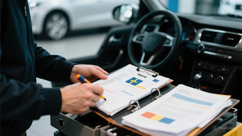 Oldtimer eigenaar ordent rapport in map.