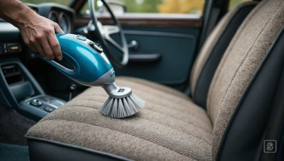 Zachte borstel stofzuigt stoffen bekleding.