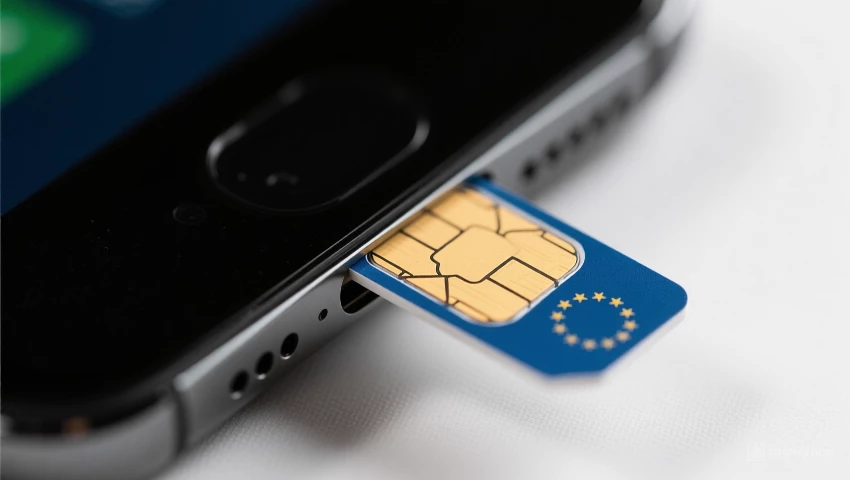 Close-up van een simkaart die in een smartphone wordt gestoken.