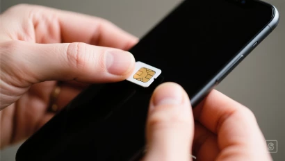 Persoon die een simkaart in een smartphone installeert.