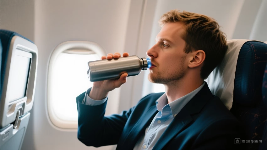 Water drinken in het vliegtuig