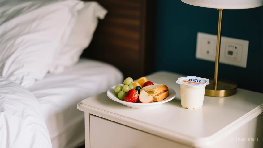 Gezonde snack op een nachtkastje