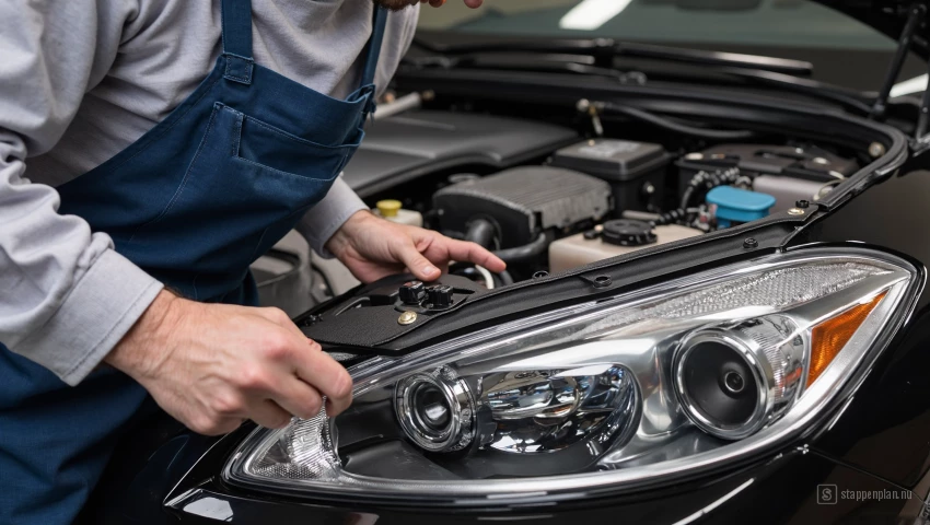Monteur verwijdert oude koplampunit.