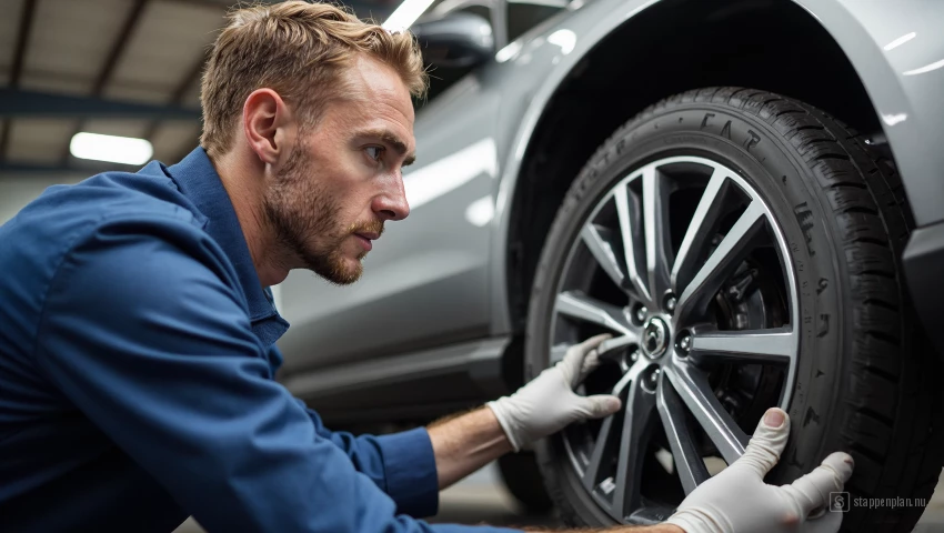 Autotechnicus die de remprestaties tijdens een proefrit zorgvuldig controleert.