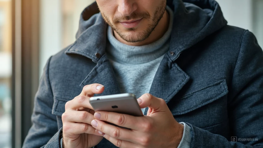 Persoon die zorgvuldig de data roaming instellingen op zijn smartphone controleert voor het reizen.