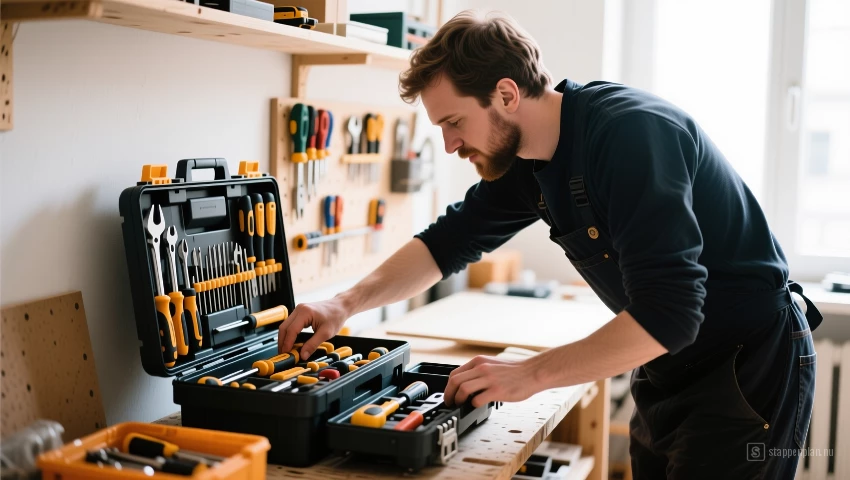 Persoon die werkt aan een project en gemakkelijk gereedschap pakt.