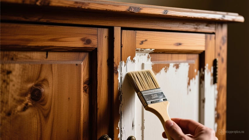 Gedeeltelijk geschilderde kast