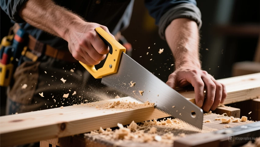 Hout zagen met een handzaag