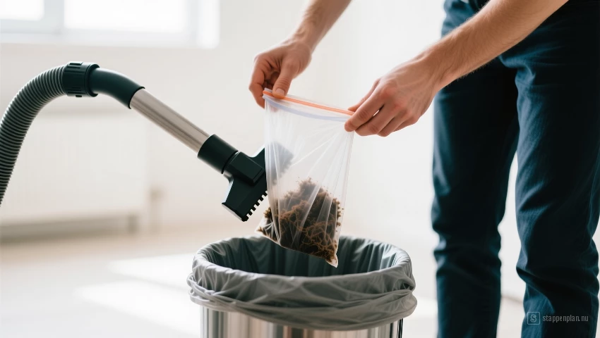 Lege stofzak in prullenbak