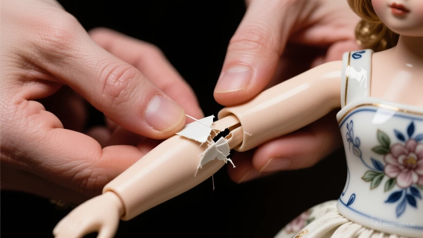 Handen testen de sterkte van een gerepareerde arm.