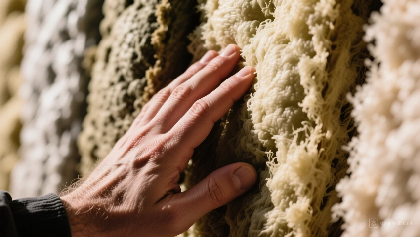 Hand raakt verschillende soorten isolatie