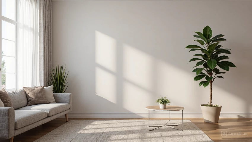 Schone en nette woonkamer met een nieuw gerepareerde muur, toont een vernieuwde ruimte.