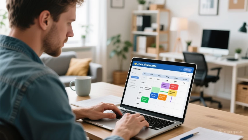 Review van onderhoudsschema op een laptop.