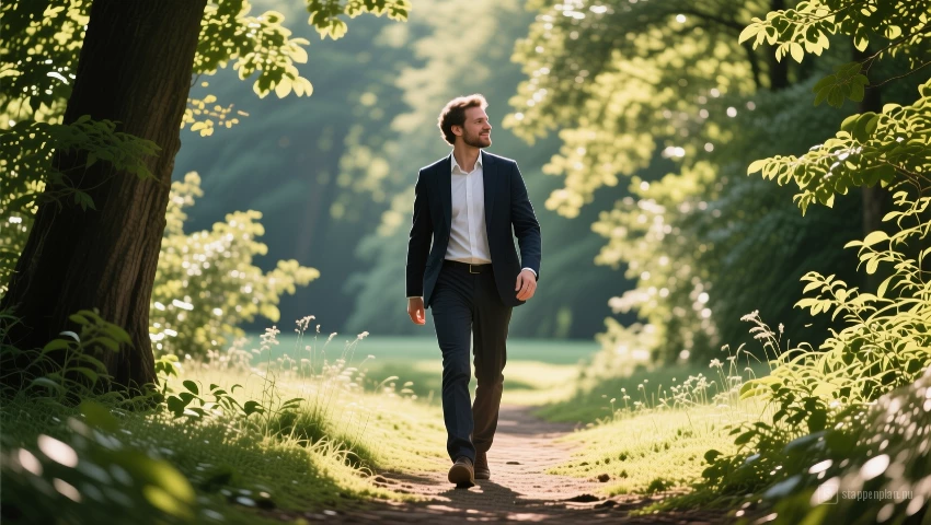 Persoon wandelt in de natuur.