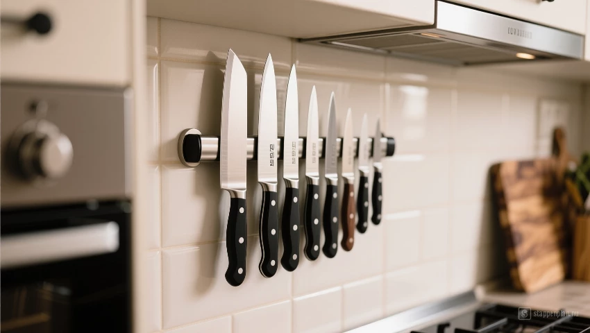 Magnetisch messenrek in de keuken.