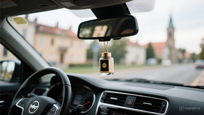 Een auto interieur met een geurverfrisser.