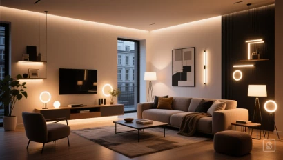 Moderne woonkamer met LED verlichting.