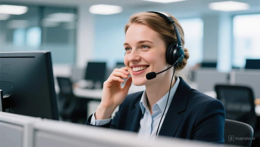 Persoon met headset, werkzaam in callcenter.