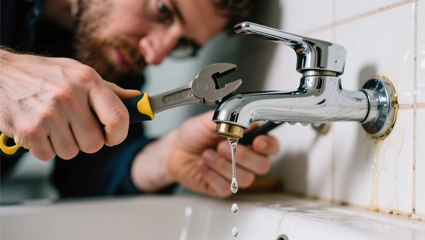Iemand die een lekkende kraan repareert