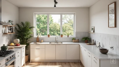 Een lege keuken, klaar voor reorganisatie.