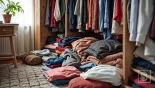 Kleding die uit een open kast valt
