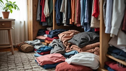 Kleding die uit een open kast valt