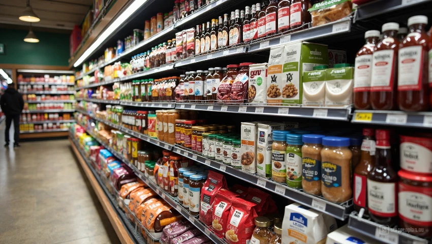 Supermarktschap met A-merk en huismerk producten