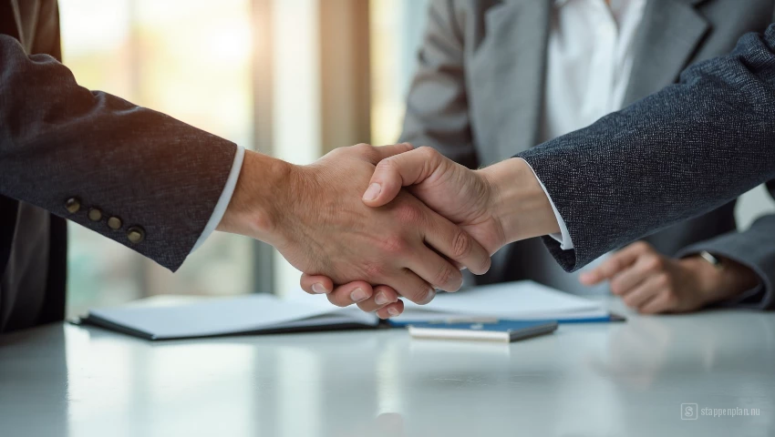 Twee mensen schudden hand, teken van succesvolle onderhandeling.