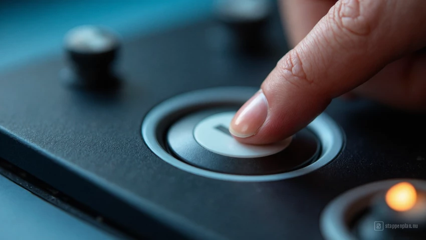 Close-up van een aan/uit-knop die wordt ingedrukt.