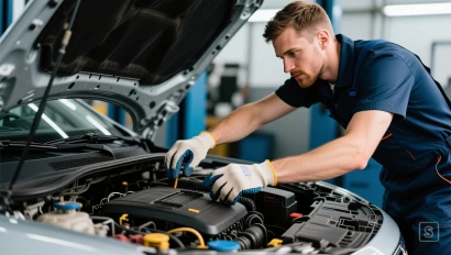 Monteur opent veilig de motorkap van een auto.