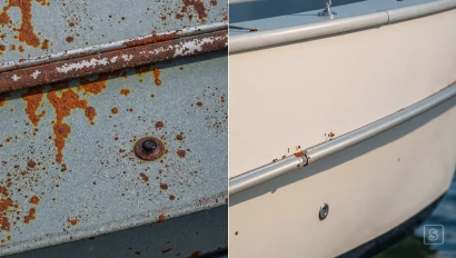 Vergelijking van een gecorrodeerde en schone metalen ondergrond