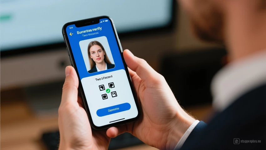 Persoon gebruikt een smartphone om zijn identiteit te verifiëren met tweefactorauthenticatie