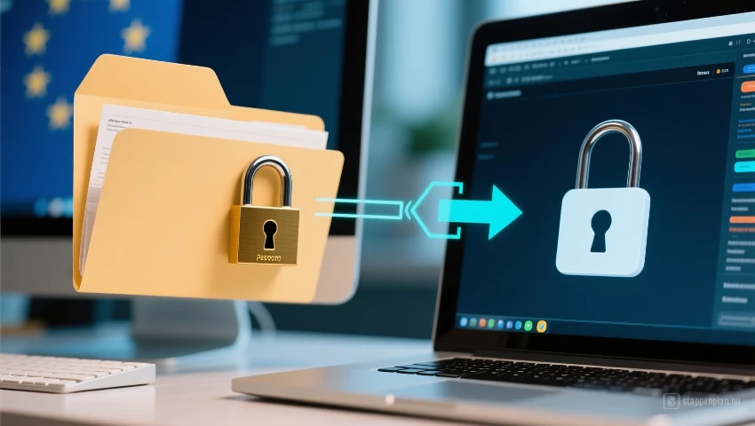 Beveiligd bestand wordt overgedragen tussen een computer en een wachtwoordmanager