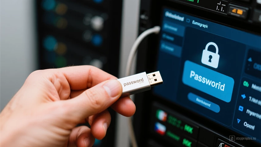 Persoon maakt een back-up van zijn wachtwoorddatabase naar een versleutelde USB-stick
