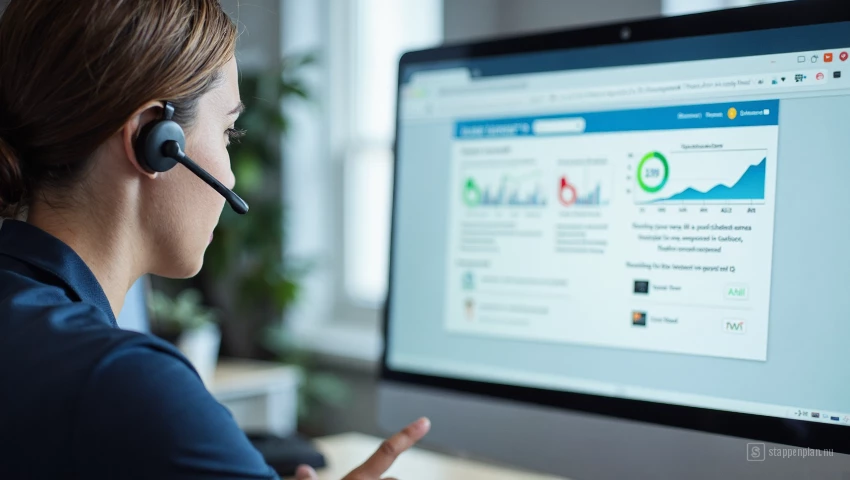 Computerscherm van een klantenservice medewerker met probleemoplossingsstappen.