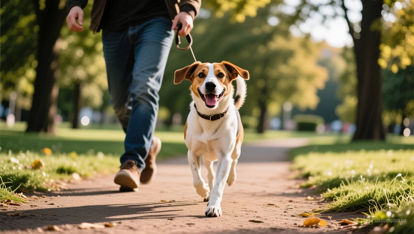 Hond geniet van een lange wandeling