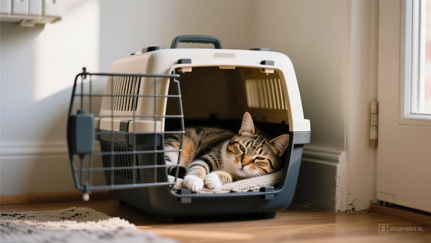 Kat rust comfortabel in reismand in huis.