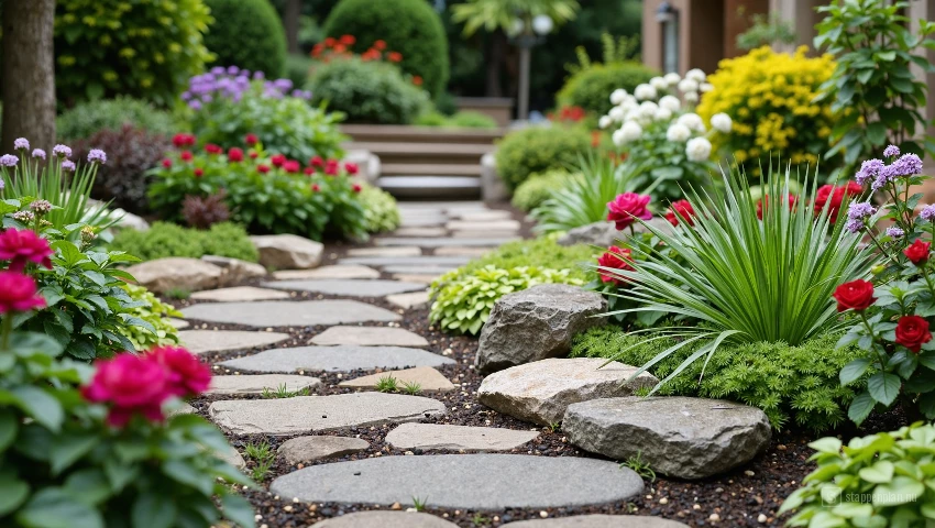 Tuin bedekt met stenen
