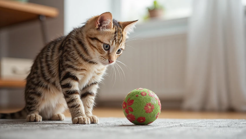 Kat negeert speelgoed en focust op de roep van eigenaar.