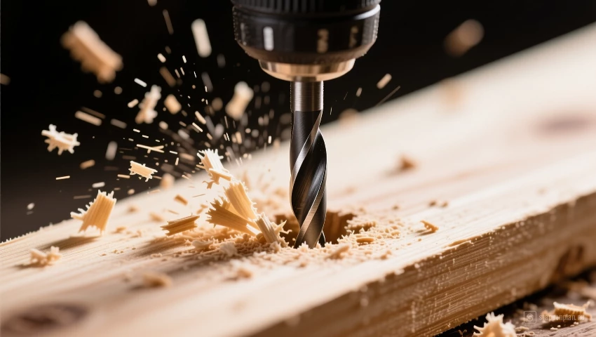 Boormachine die een gat boort.