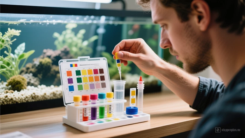 Persoon die aquariumwater test