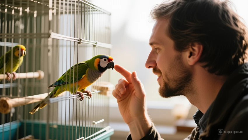 Vogel in interactie met zijn eigenaar