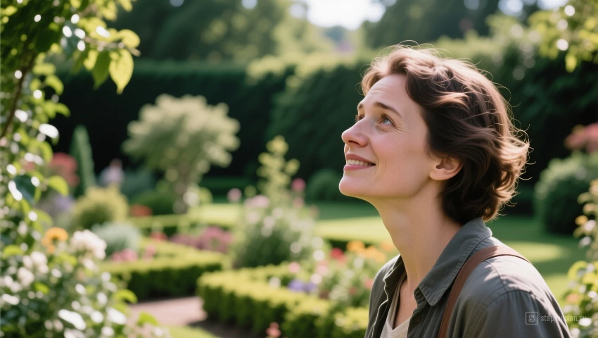 Persoon die geduldig een tuin observeert.