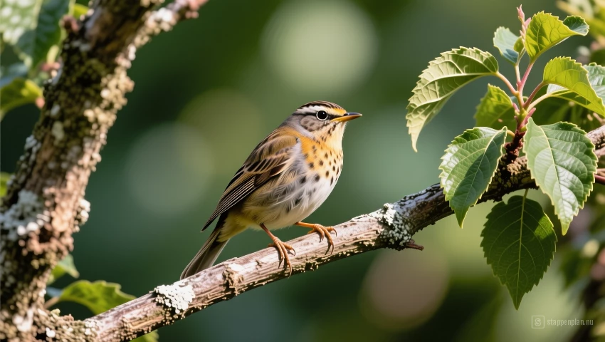Vogel op een tak in een natuurlijke tuin.